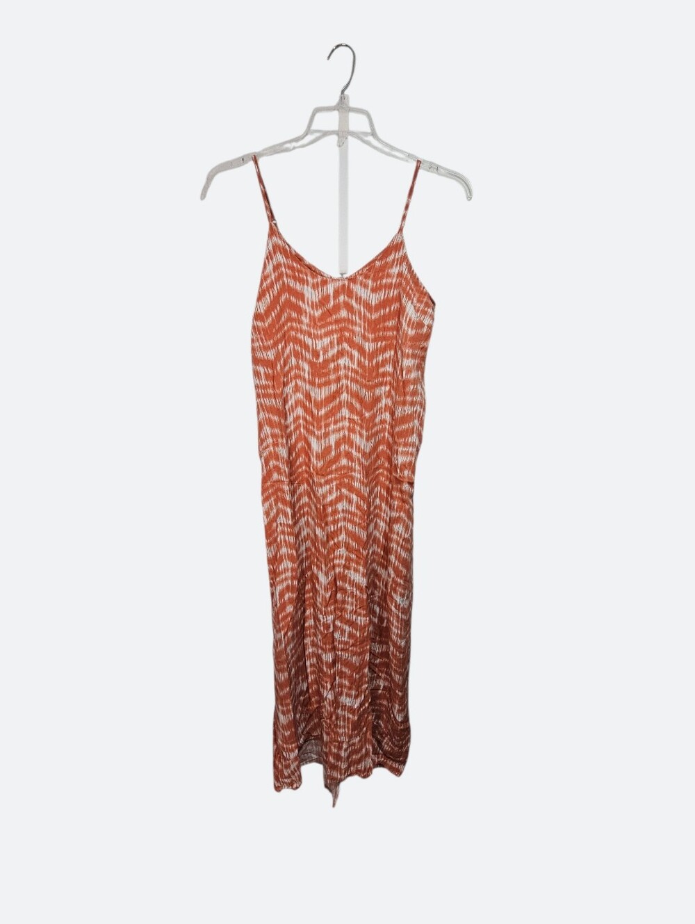 Umbrale Women's Coral White Rayon Midi Dress Tie Back Waist Size 42 Large.
